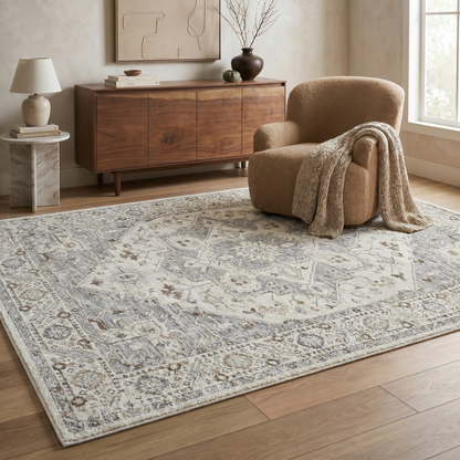 Alfombra persa oriental gris nómada