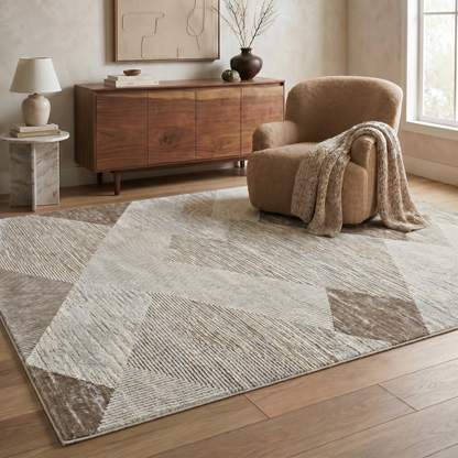 Lira Geometric Contemporary Beige and Brown Indoor Rug