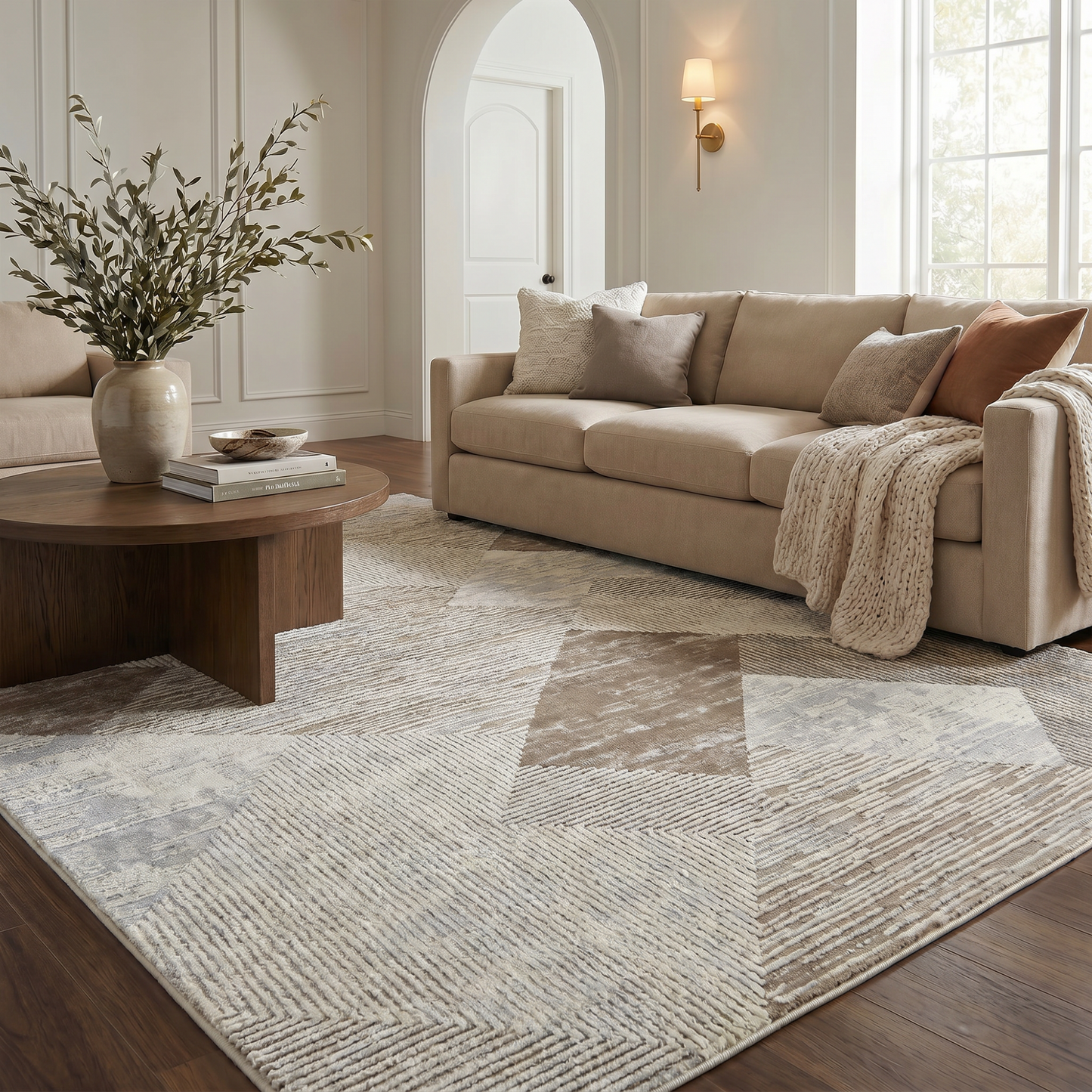 Lira Geometric Contemporary Beige and Brown Indoor Rug