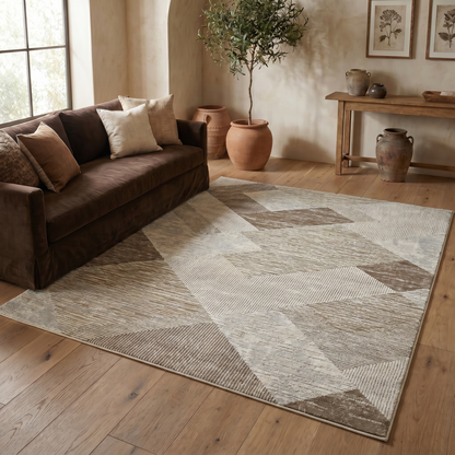 Lira Geometric Contemporary Beige and Brown Indoor Rug