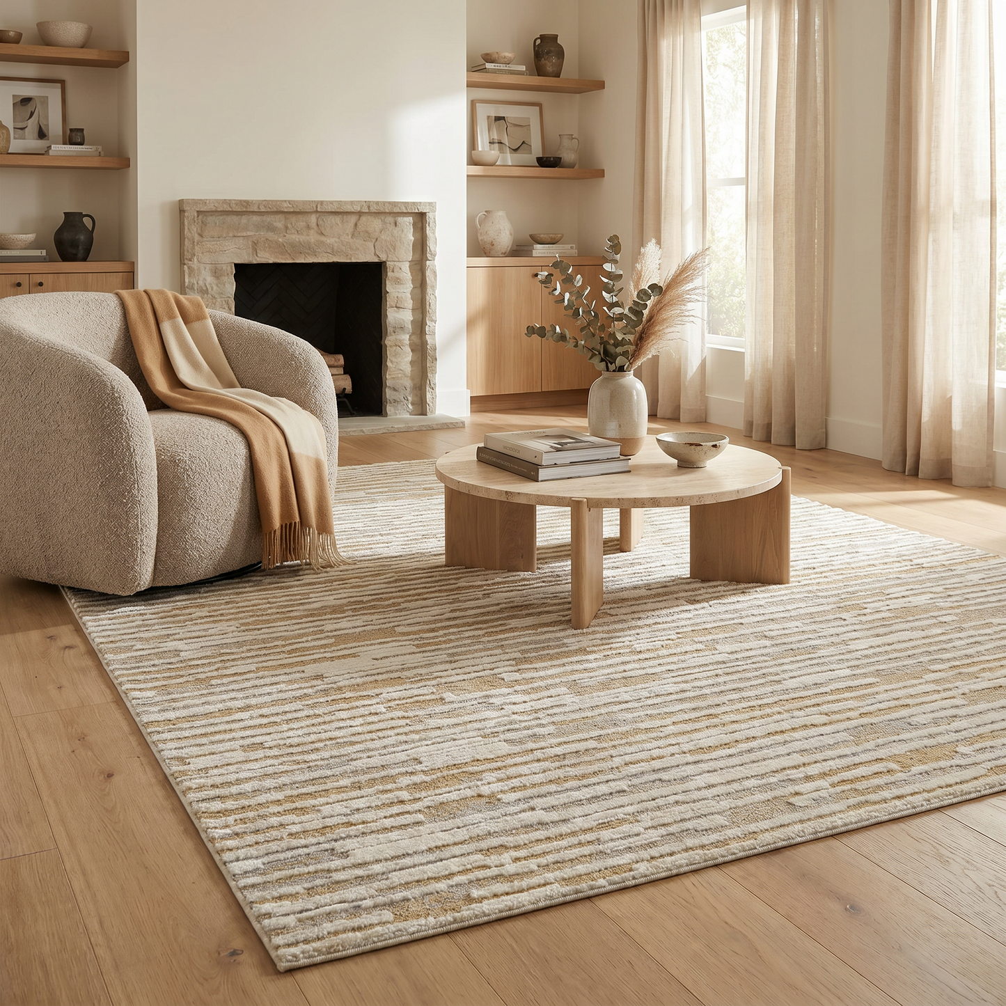 Riva Abstract Contemporary Beige and Brown Indoor Rug