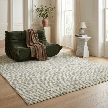 Riva Abstract Contemporary Green and Beige Indoor Rug
