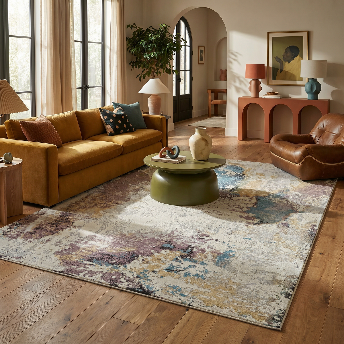 Sola Distressed Beige and Blue Indoor Rug