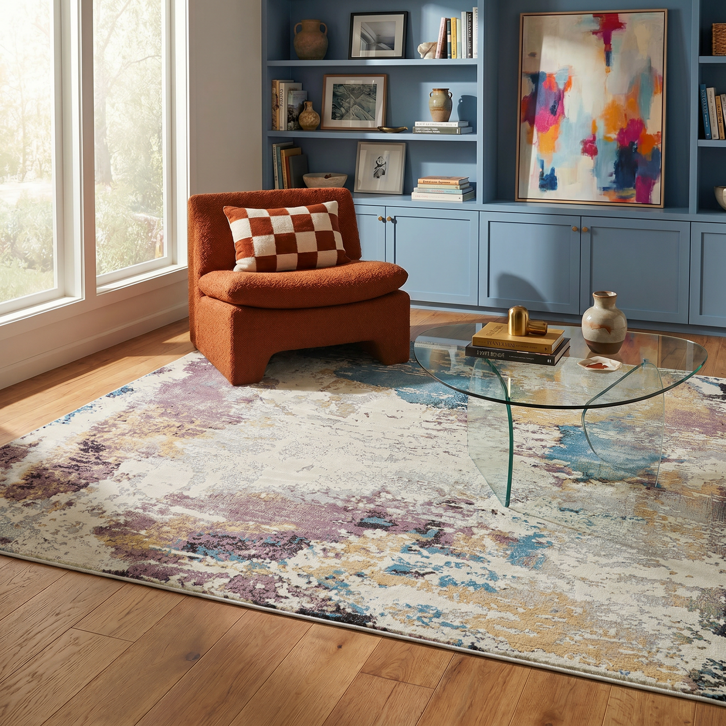 Sola Distressed Beige and Blue Indoor Rug