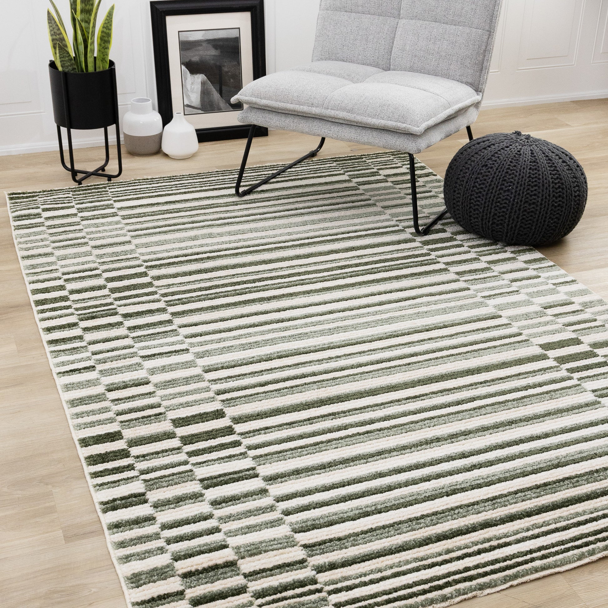 Contemporary Stripes Green Area Rug-2