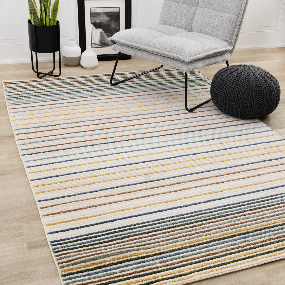 Contemporary Stripes Cream Area Rug
