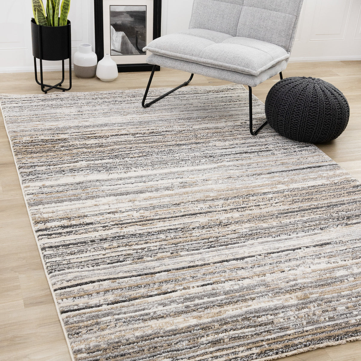 Contemporary Stripes Grey Area Rug