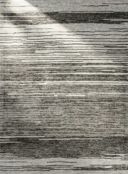 Esker Linear Abstract Contemporary Grey and Black Indoor Rug-1