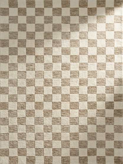 Zenith Checkered Comtemporary Beige and Brown Indoor Rug-1