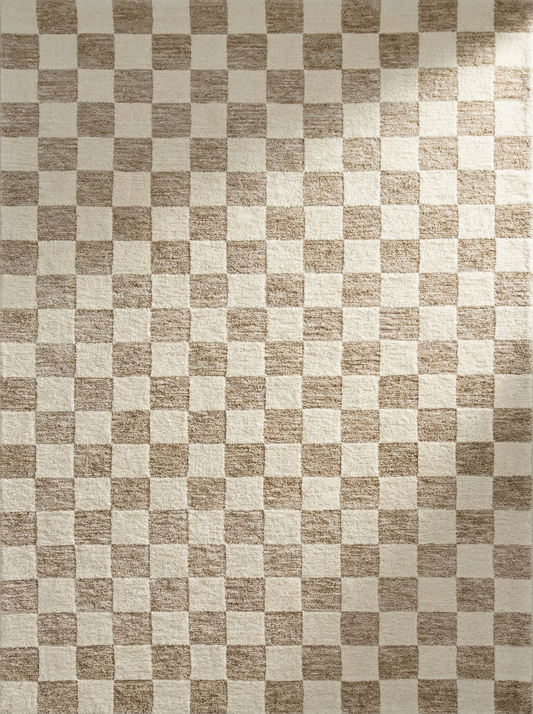 Zenith Checkered Comtemporary Beige and Brown Indoor Rug
