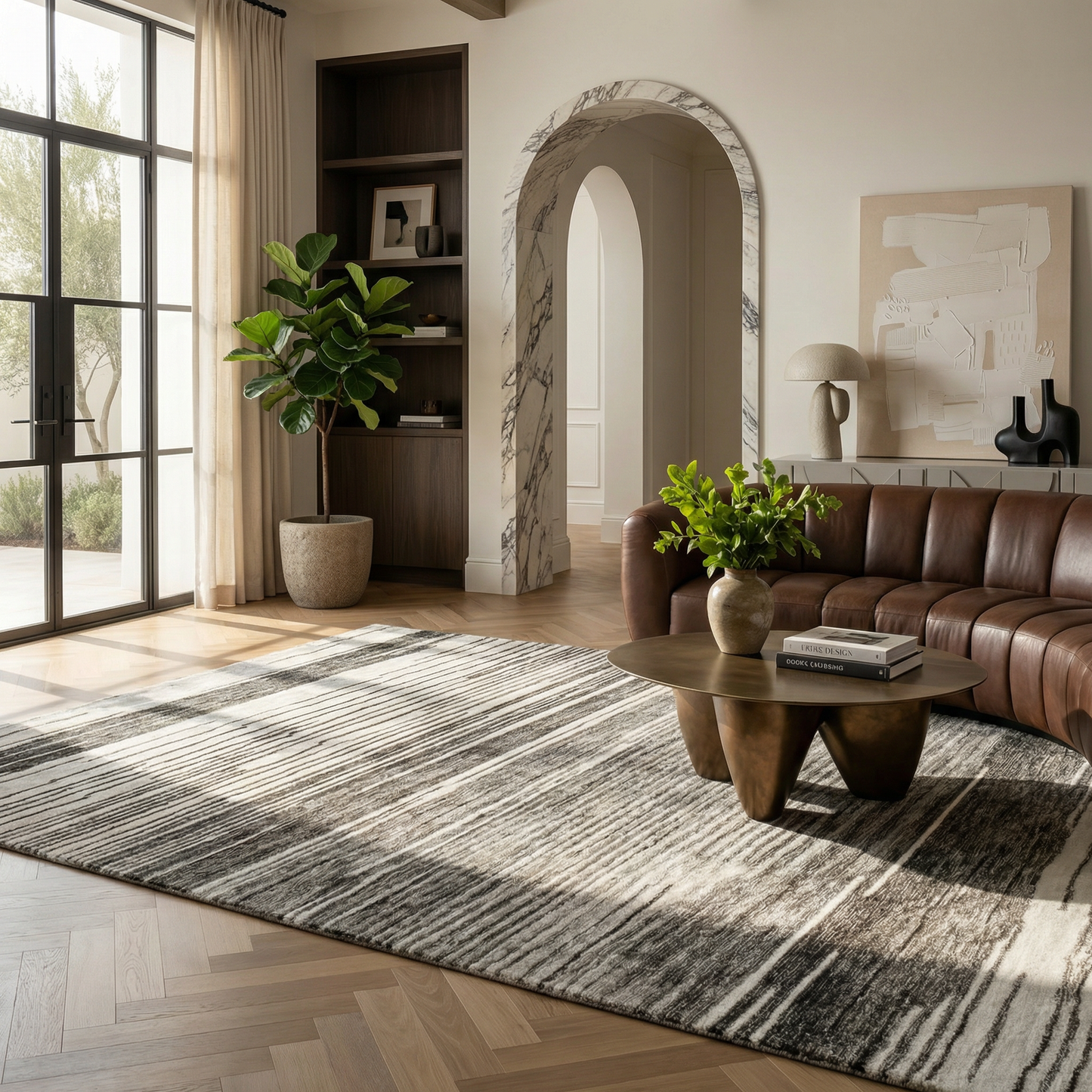 Esker Linear Abstract Contemporary Grey and Black Indoor Rug-5