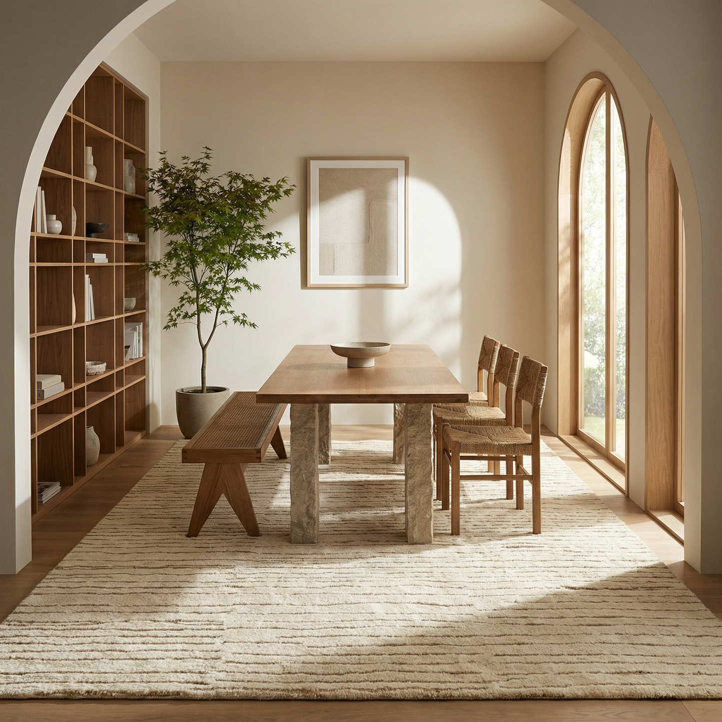 Noma Striped Comtemporary Beige and Grey Indoor Rug-2