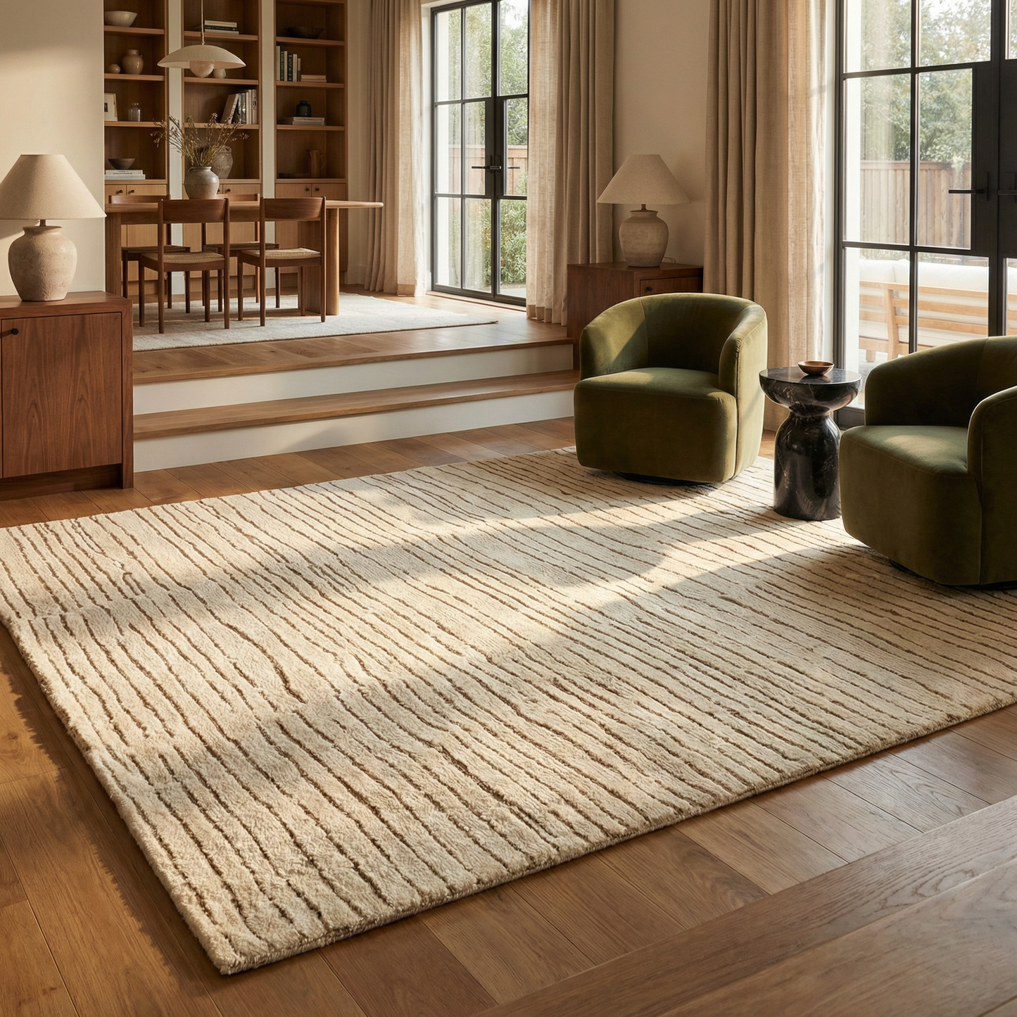 Noma Striped Comtemporary Beige and Grey Indoor Rug-9