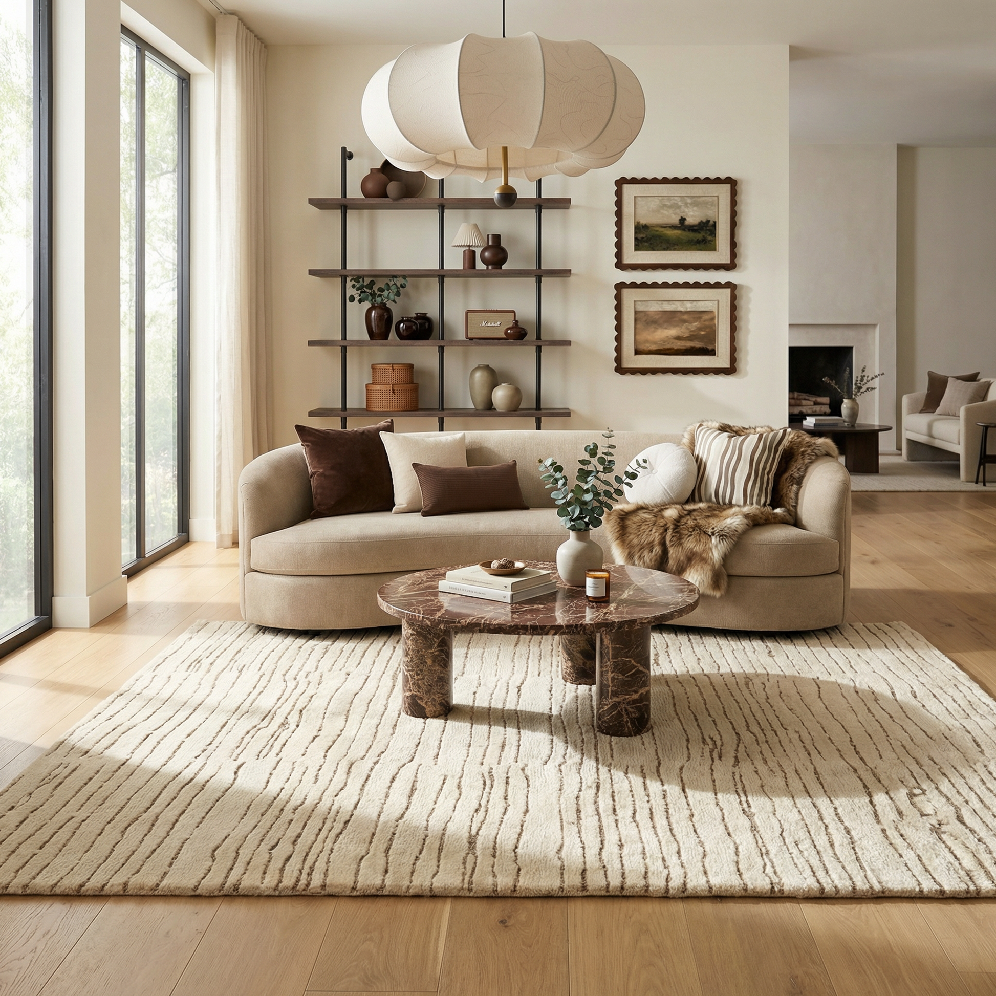 Noma Striped Comtemporary Beige and Grey Indoor Rug-4