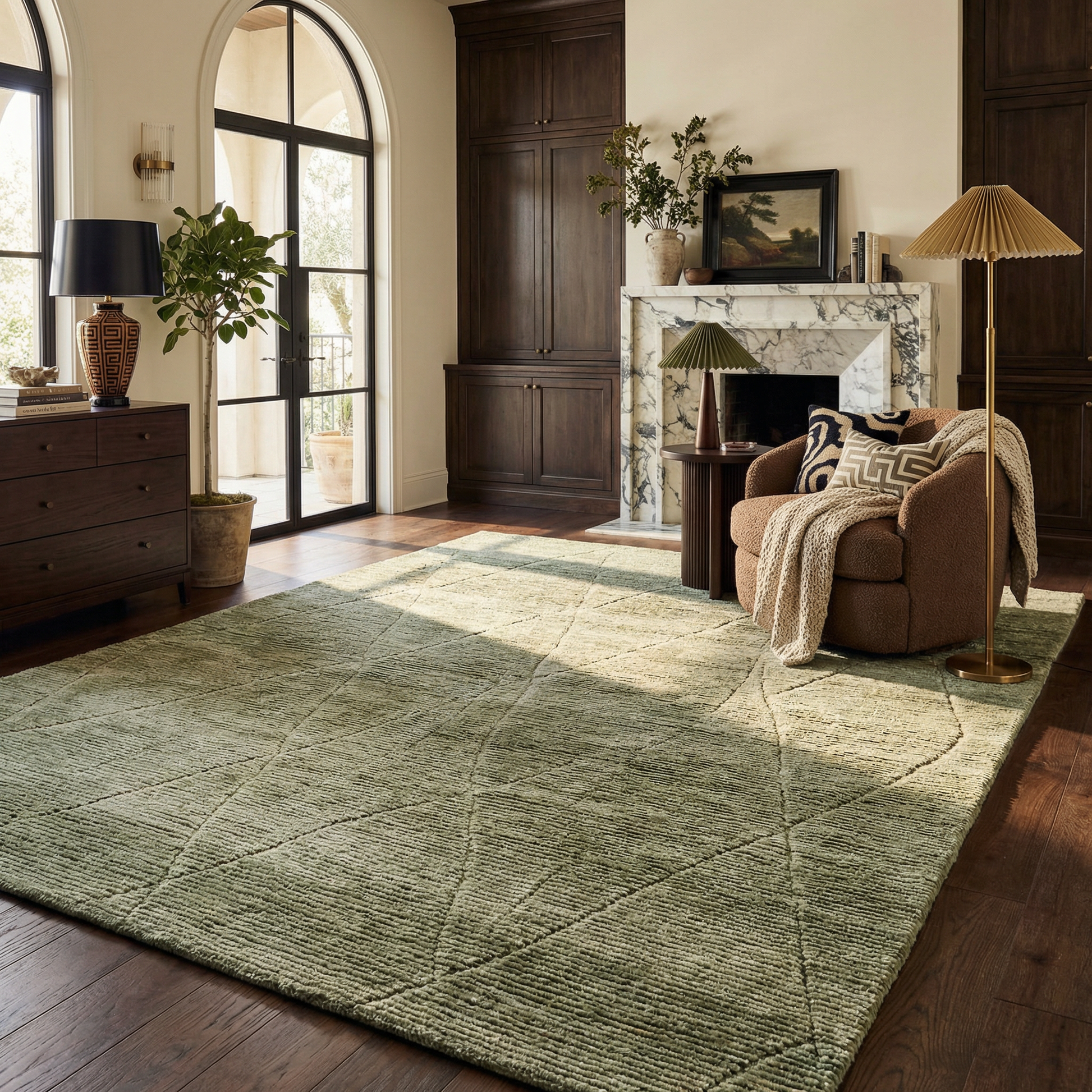 Lino Tonal Solid Comtemporary Olive Green Indoor Rug-6