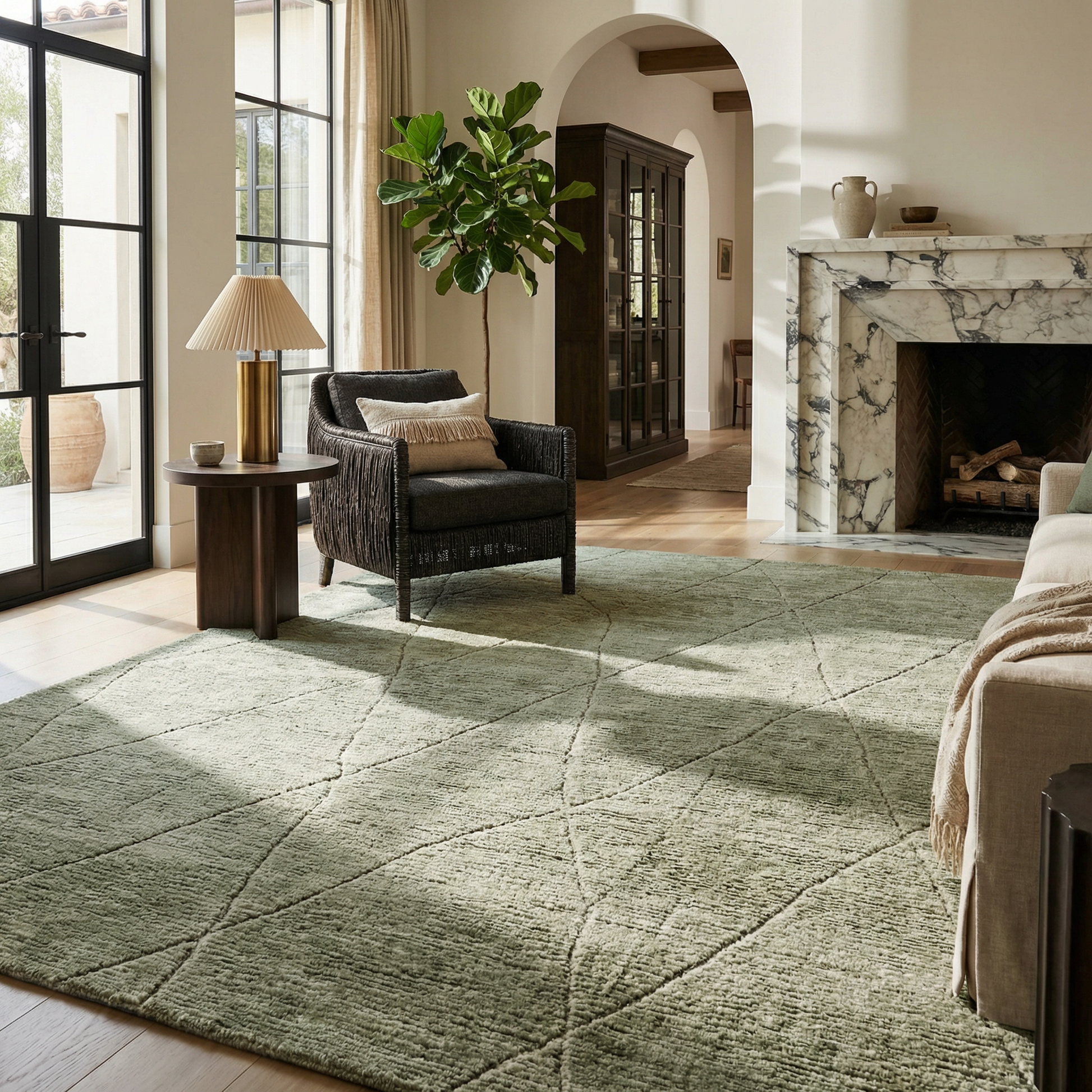 Lino Tonal Solid Comtemporary Olive Green Indoor Rug-5