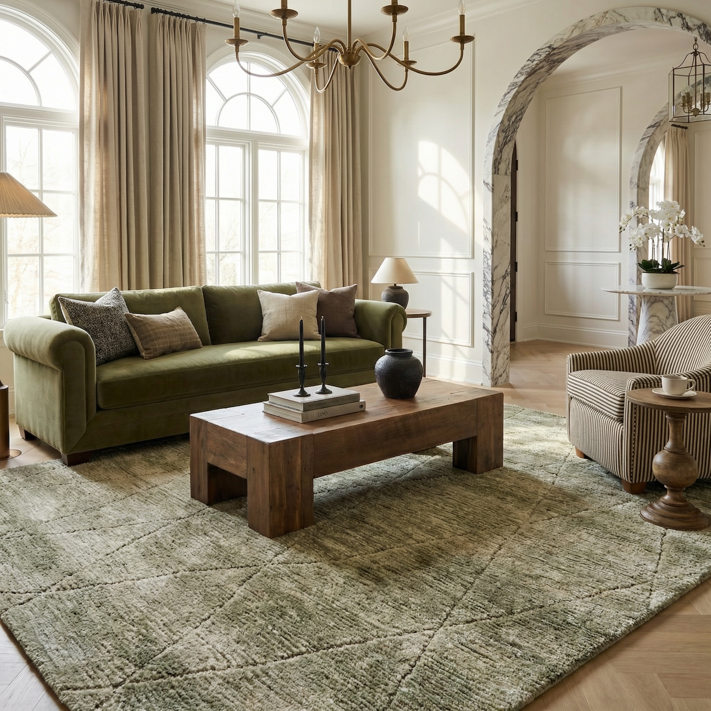 Lino Tonal Solid Comtemporary Olive Green Indoor Rug-4