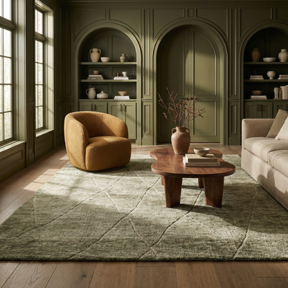 Lino Tonal Solid Comtemporary Olive Green Indoor Rug-2