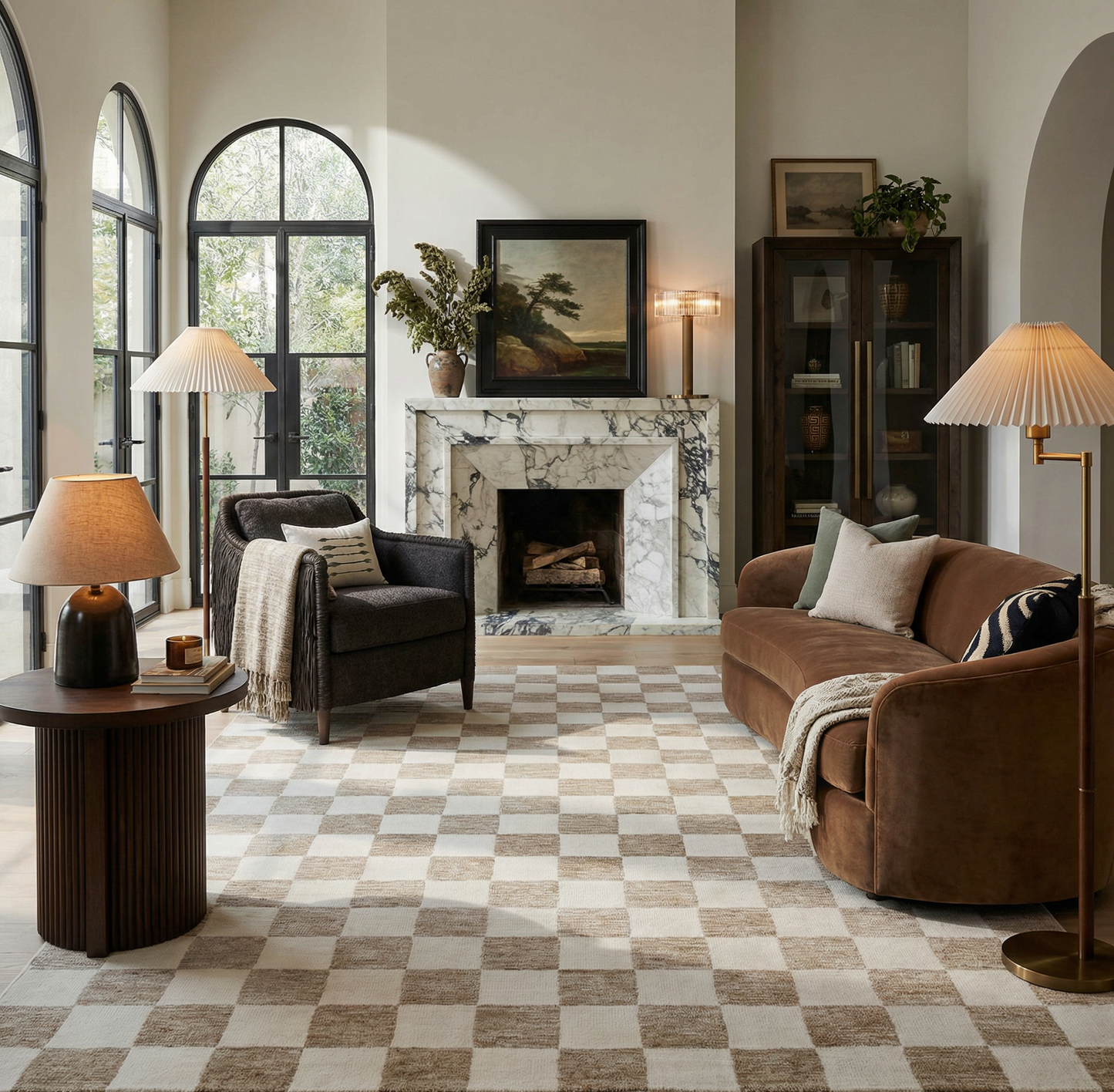Zenith Checkered Comtemporary Beige and Brown Indoor Rug-2