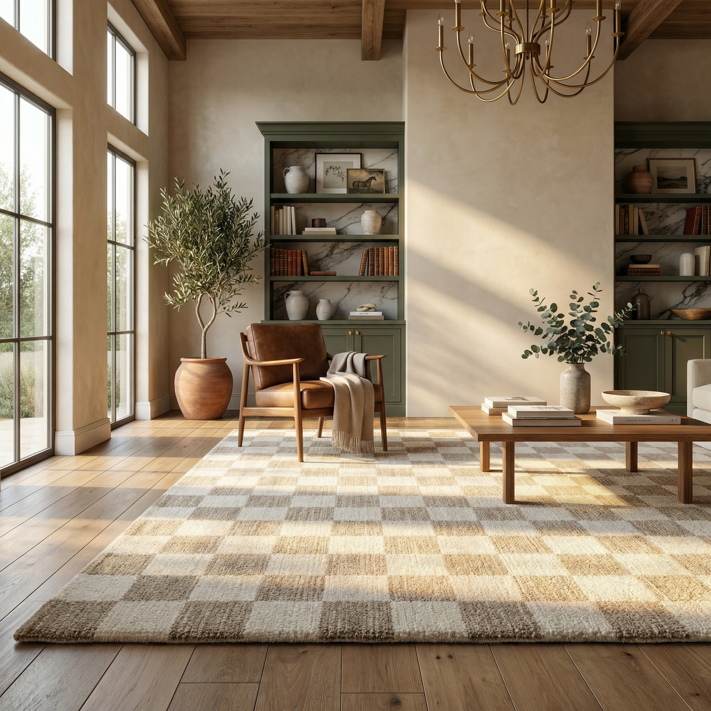 Zenith Checkered Comtemporary Beige and Brown Indoor Rug-4