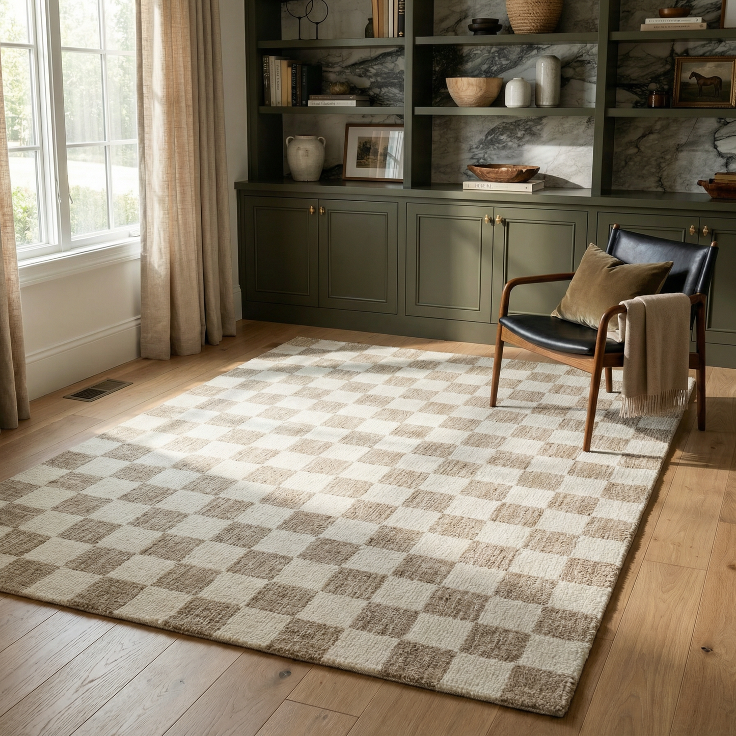 Zenith Checkered Comtemporary Beige and Brown Indoor Rug-7