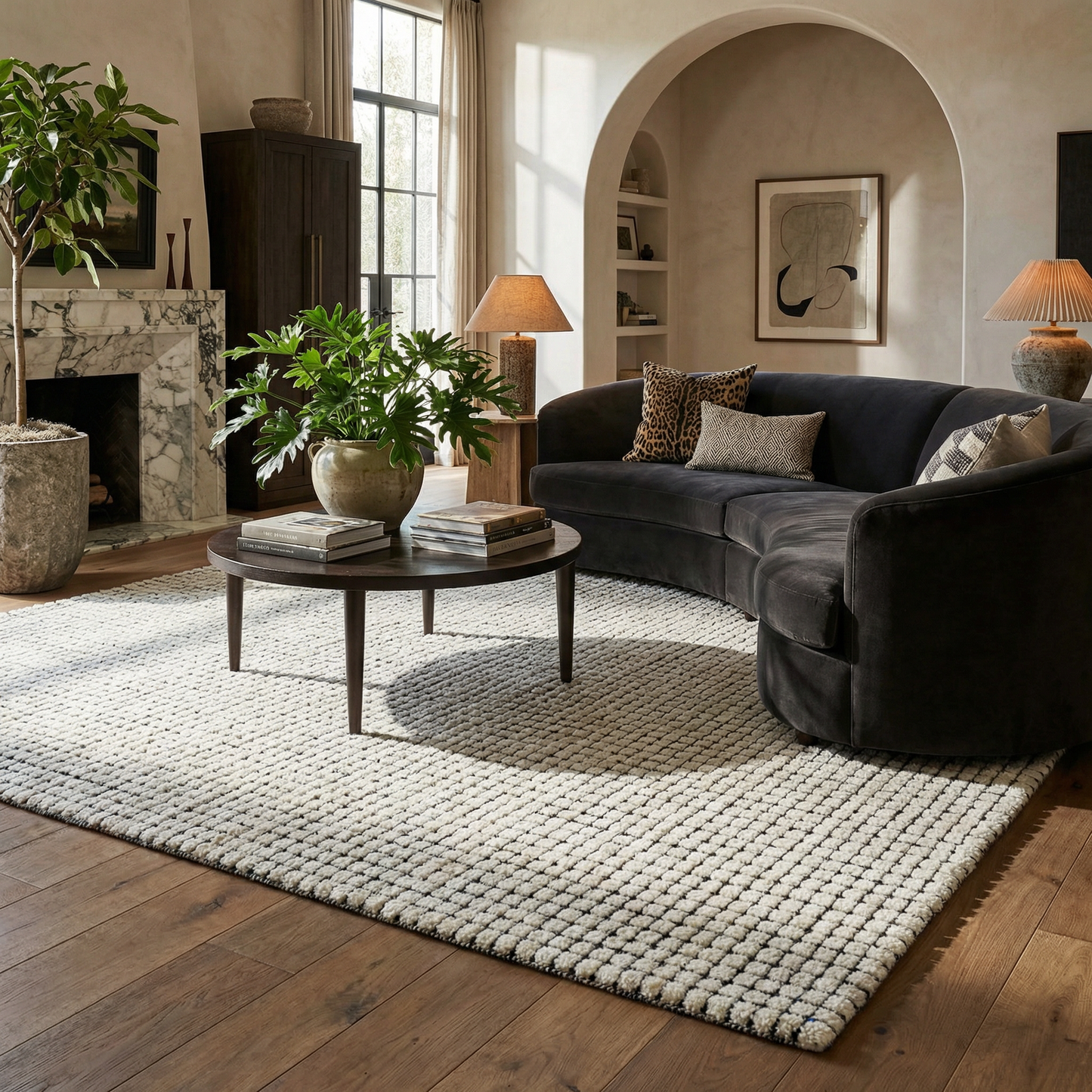 Moru Checkered Contemporary Beige and Black Indoor Rug-4