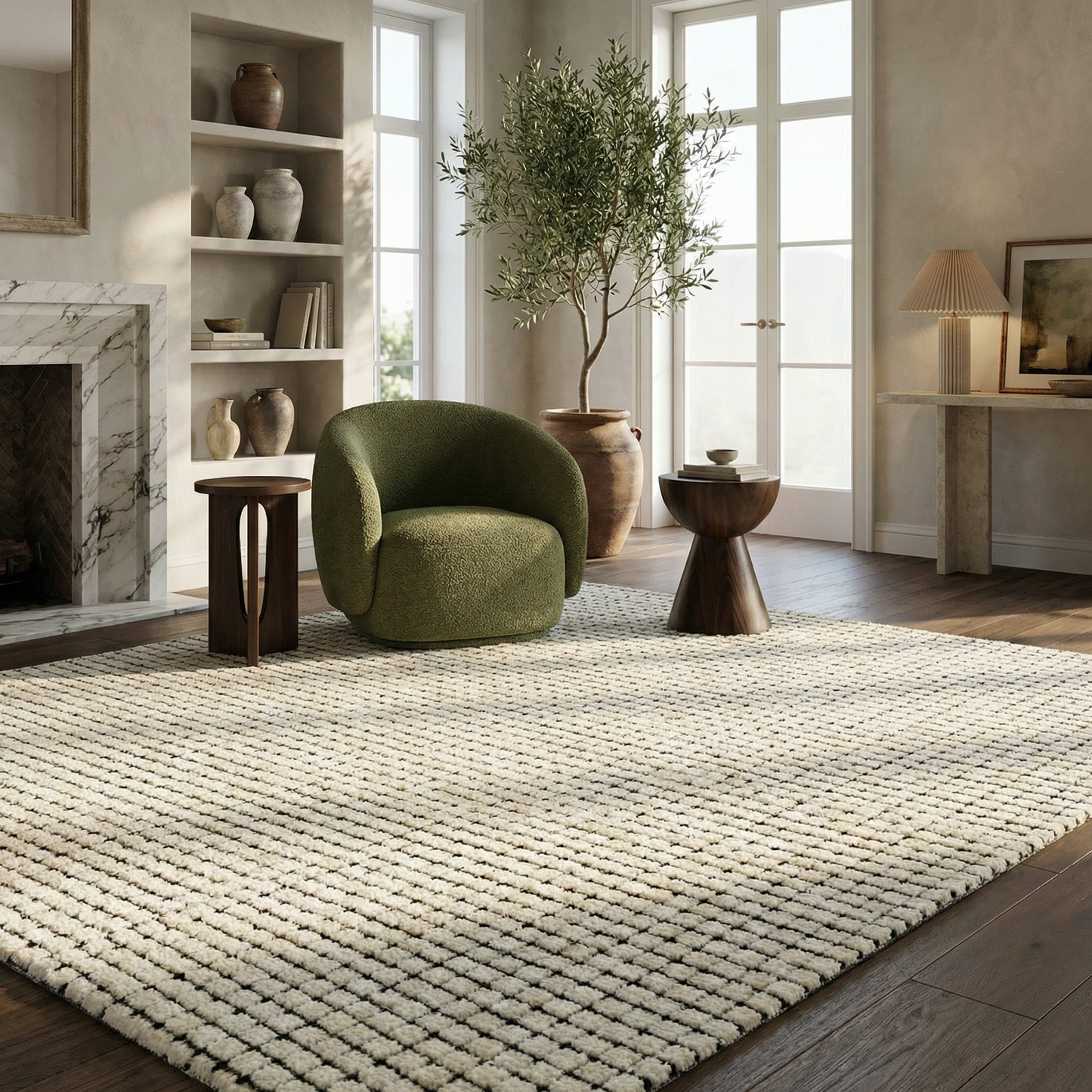 Moru Checkered Contemporary Beige and Black Indoor Rug-6