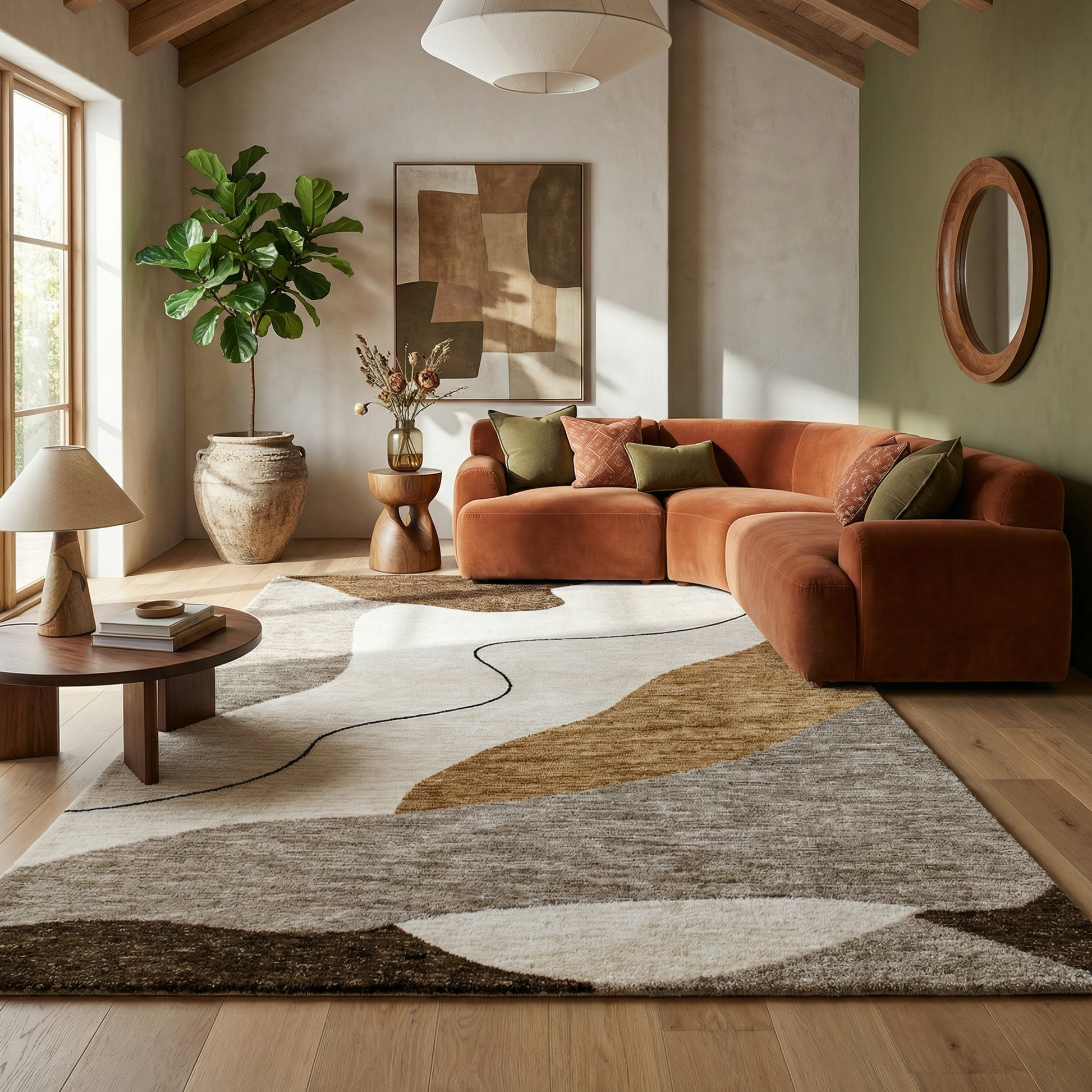 Eira Abstract Contemporary Beige and Brown Indoor Rug-4