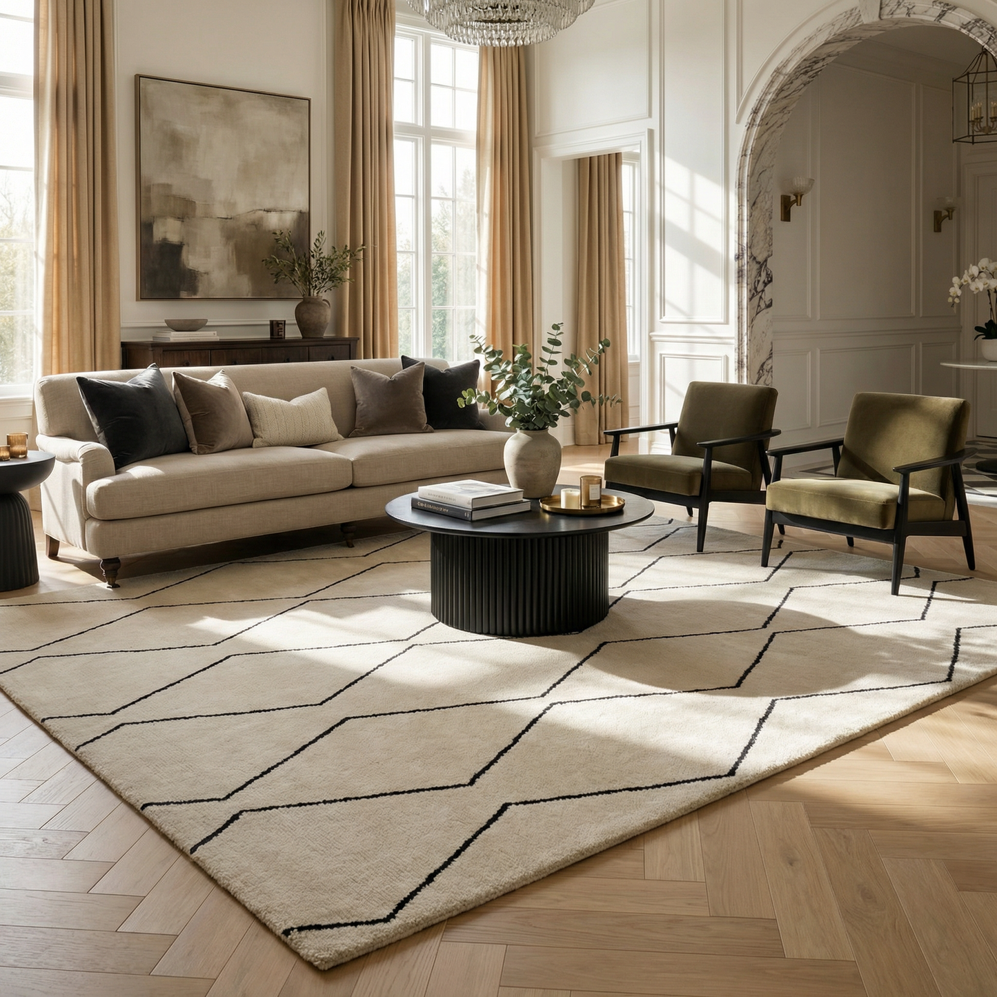 Aegis Trellis Contemporary Beige and Black Indoor Rug-4