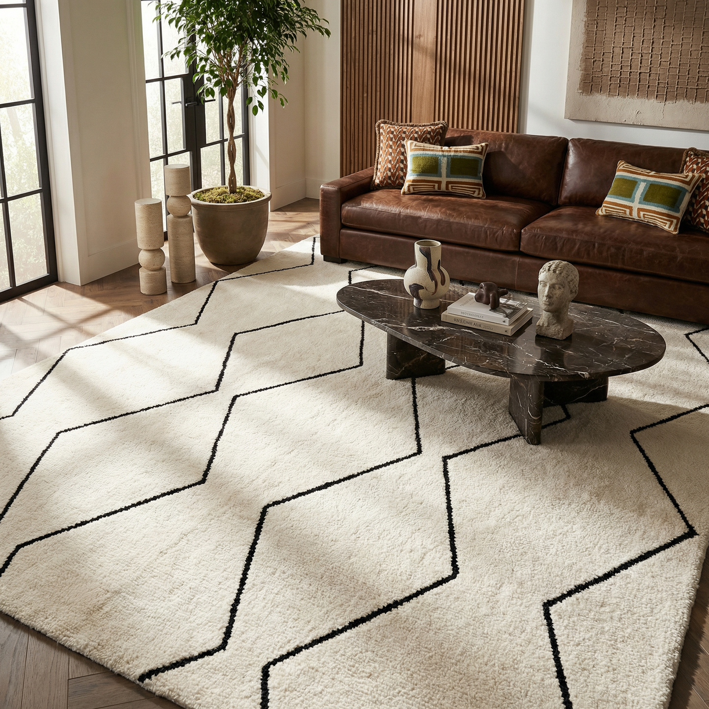 Aegis Trellis Contemporary Beige and Black Indoor Rug-2
