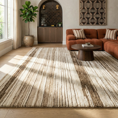 Esker Linear Abstract Contemporary Beige and Brown Indoor Rug-7
