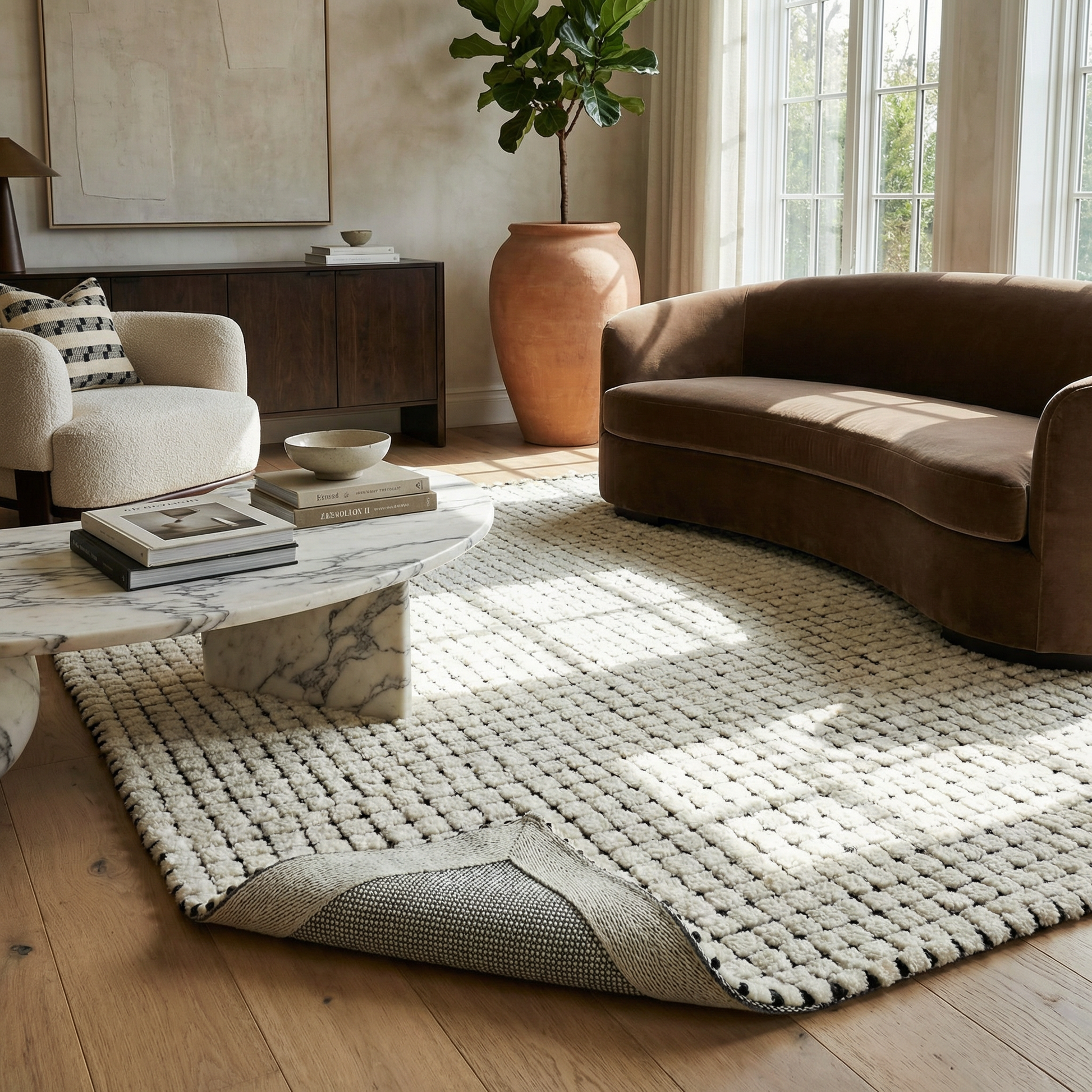 Moru Checkered Contemporary Beige and Black Indoor Rug-8