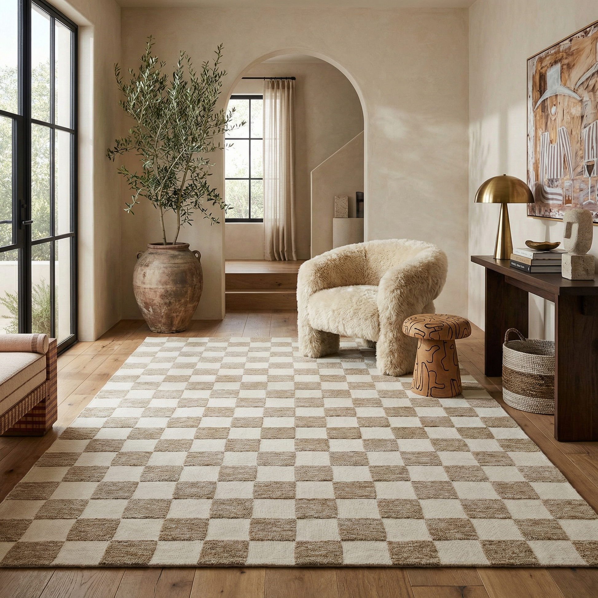 Zenith Checkered Comtemporary Beige and Brown Indoor Rug-6