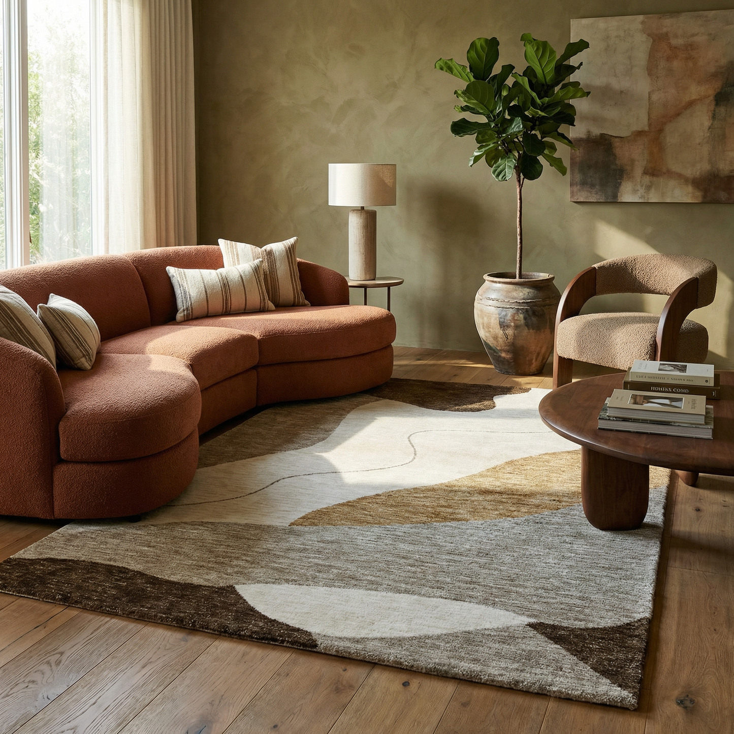 Eira Abstract Contemporary Beige and Brown Indoor Rug-11
