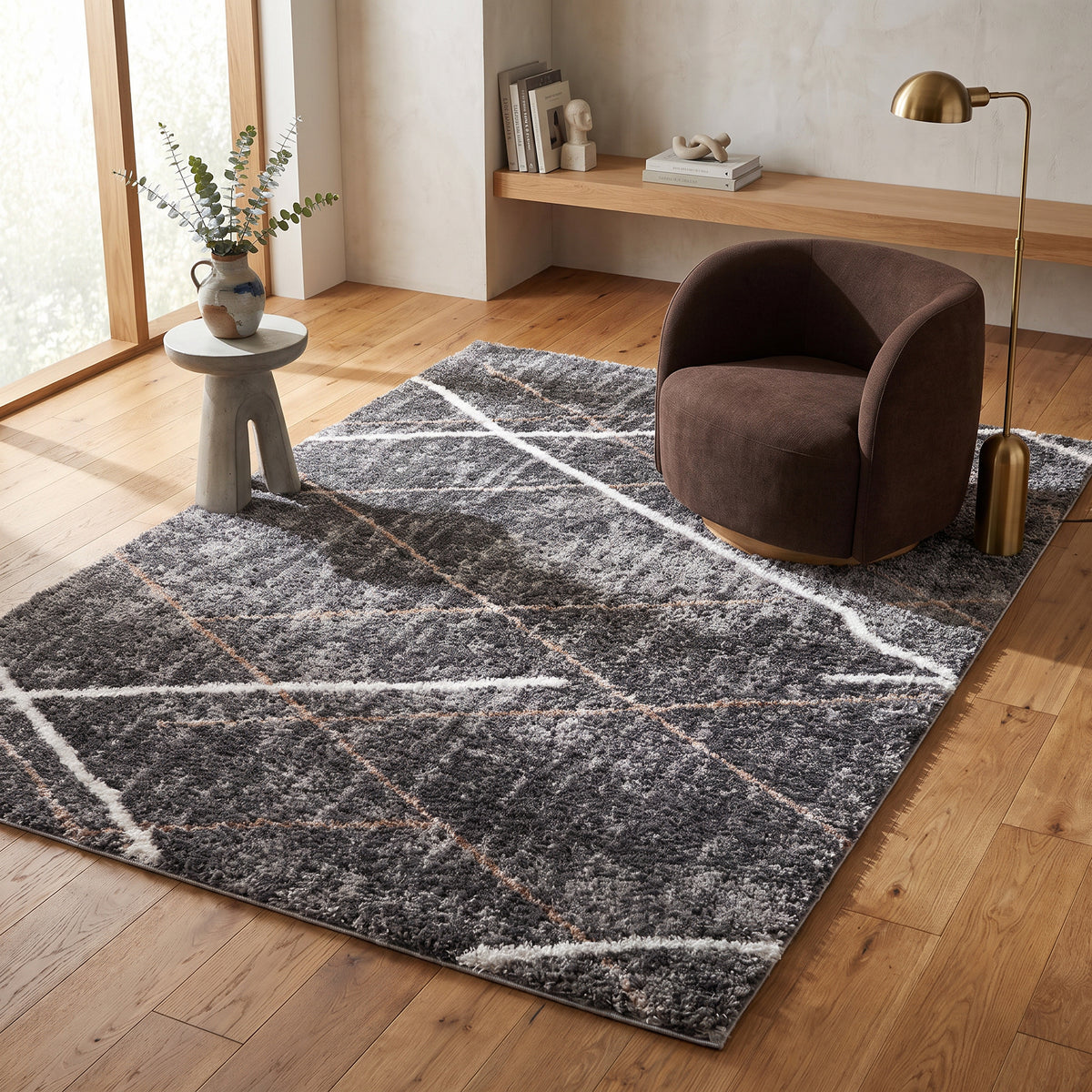Arden Geometric Contemporary Grey and White Indoor Rug