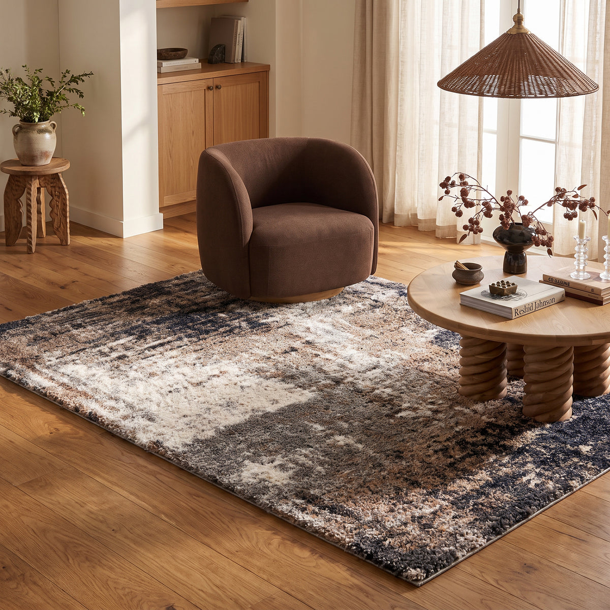 Sumi Abstract Contemporary Grey and White Indoor Rug