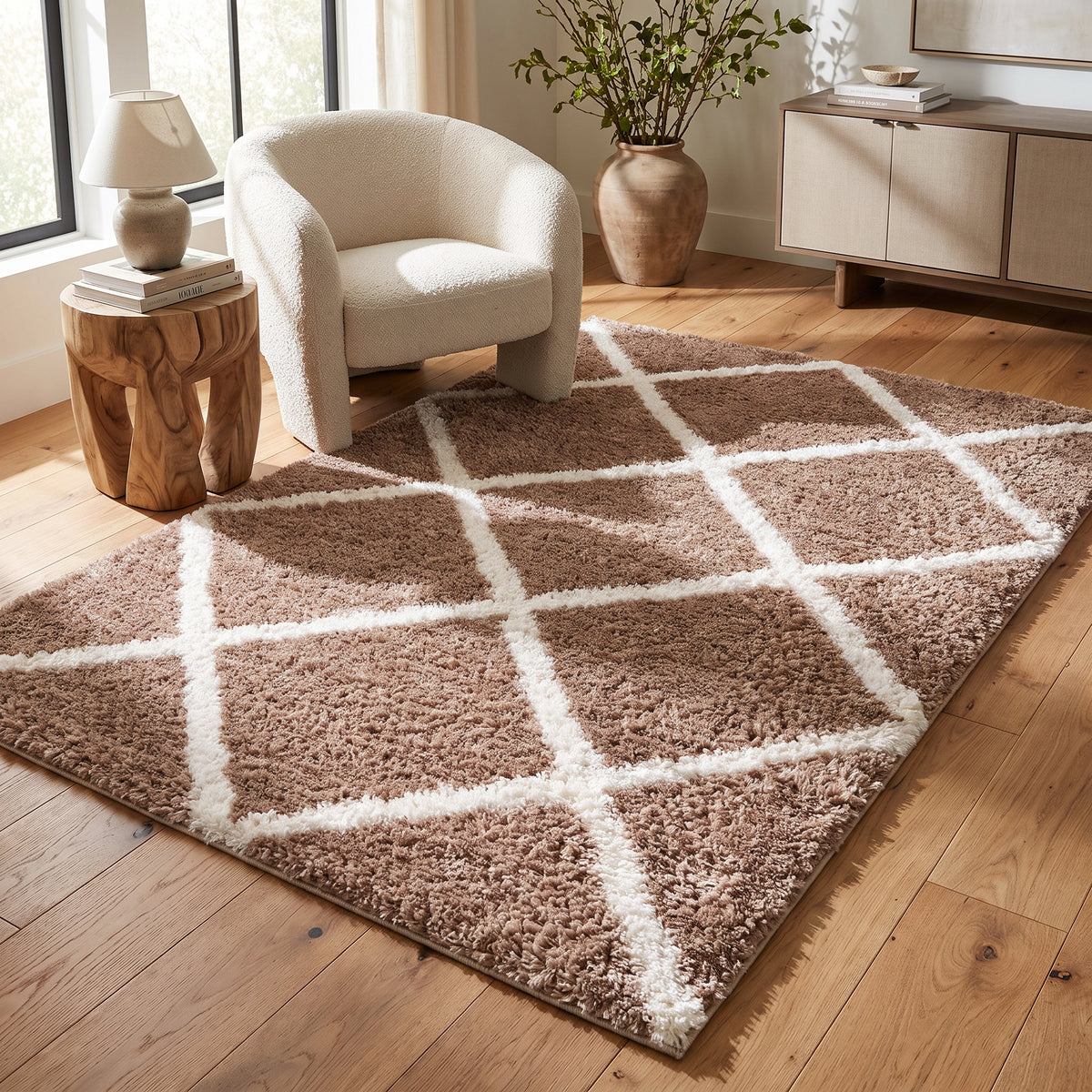 Terra Trellis Contemporary Brown and White Indoor Rug