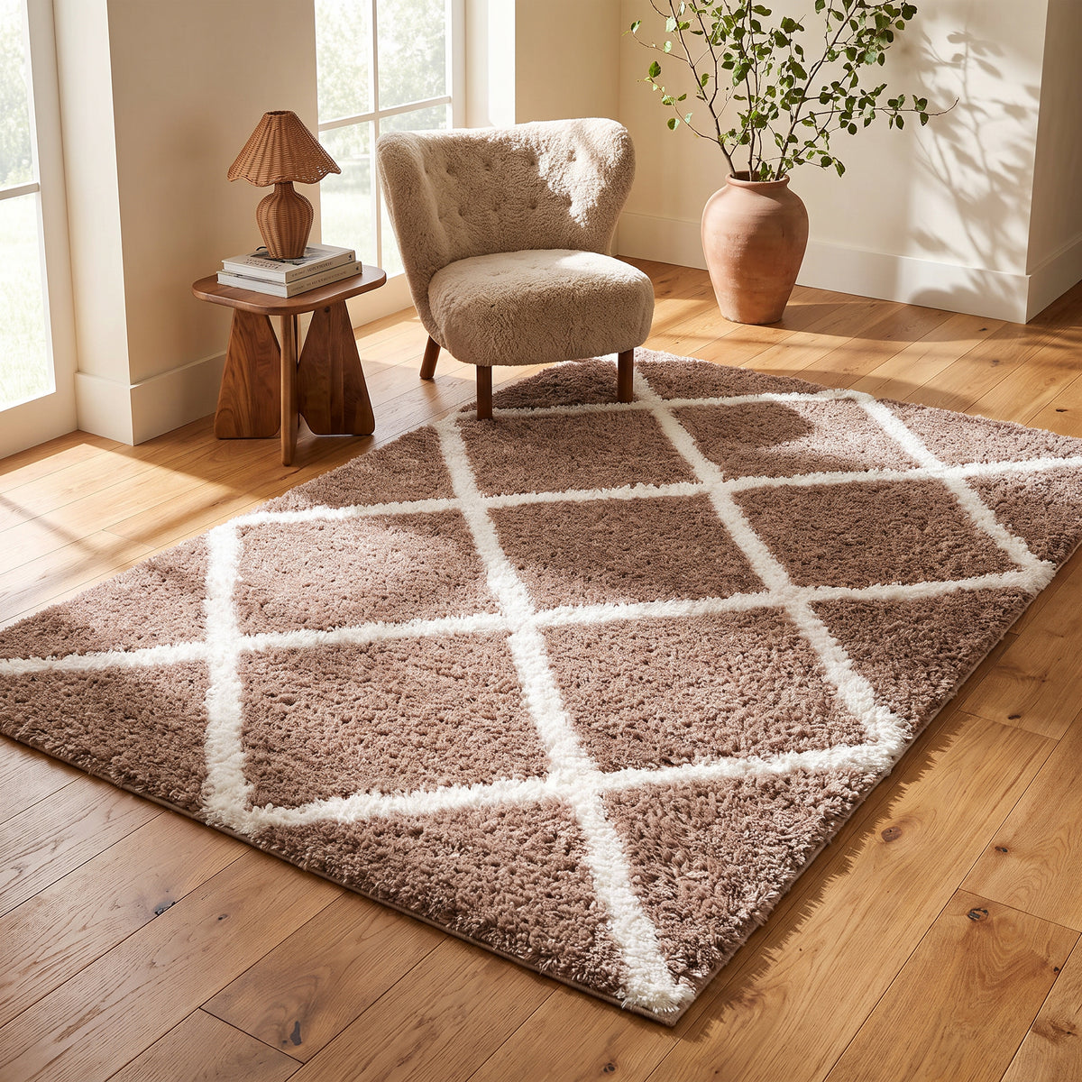Terra Trellis Contemporary Brown and White Indoor Rug