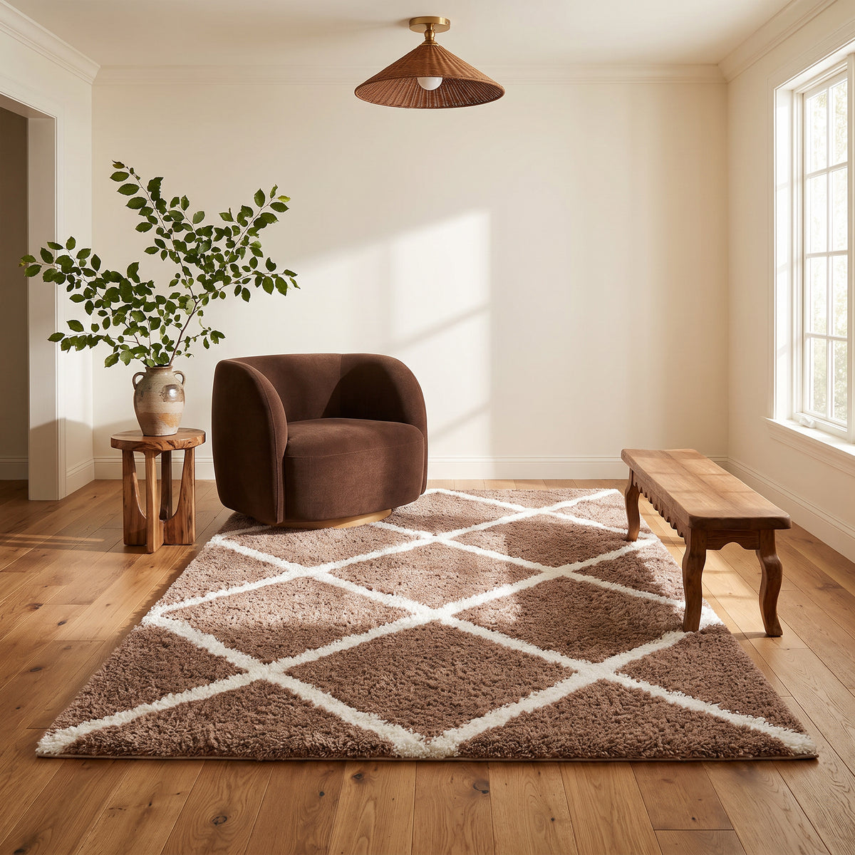 Terra Trellis Contemporary Brown and White Indoor Rug