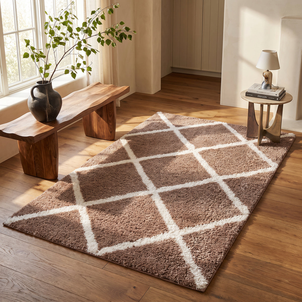 Terra Trellis Contemporary Brown and White Indoor Rug