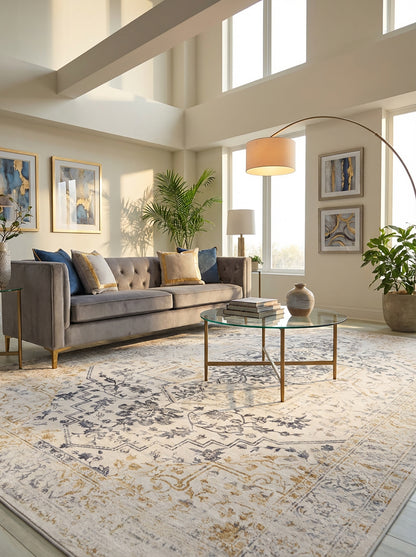 Mehrin Oriental Traditional Cream and Gold Indoor Rug