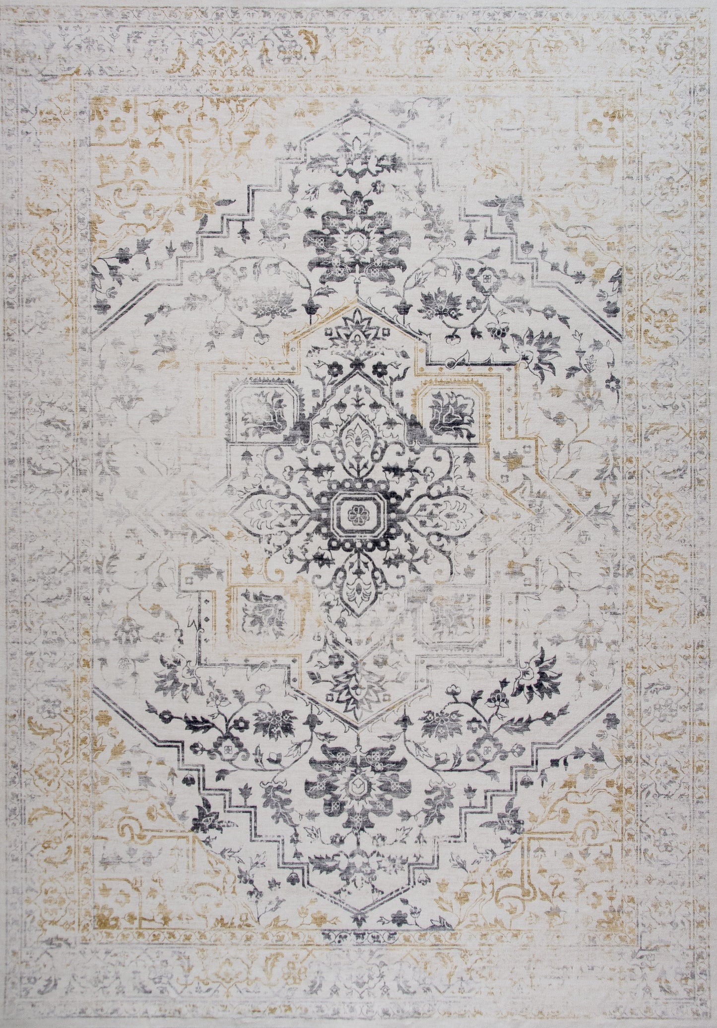 Mehrin Oriental Traditional Cream and Gold Indoor Rug