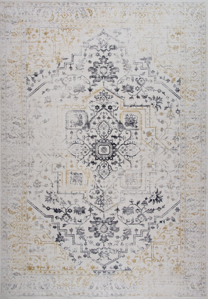 Mehrin Oriental Traditional Cream and Gold Indoor Rug