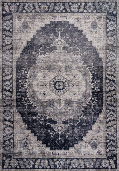 Zarin Oriental Traditional Black and Grey Indoor Rug-3