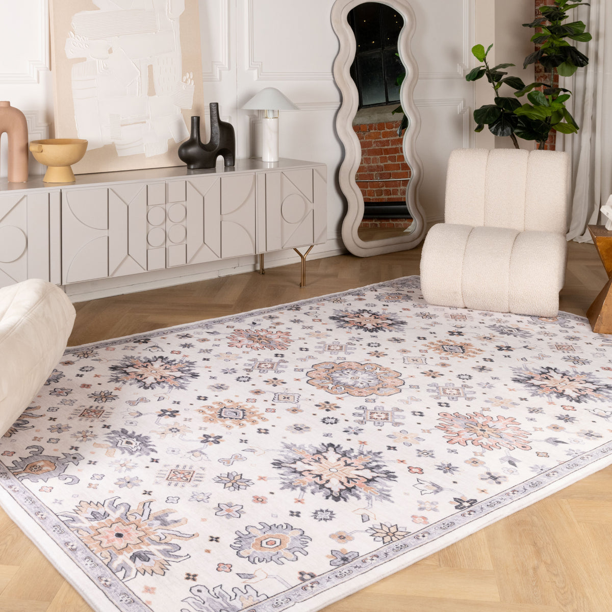 Tapis traditionnel vintage crème Aruba
