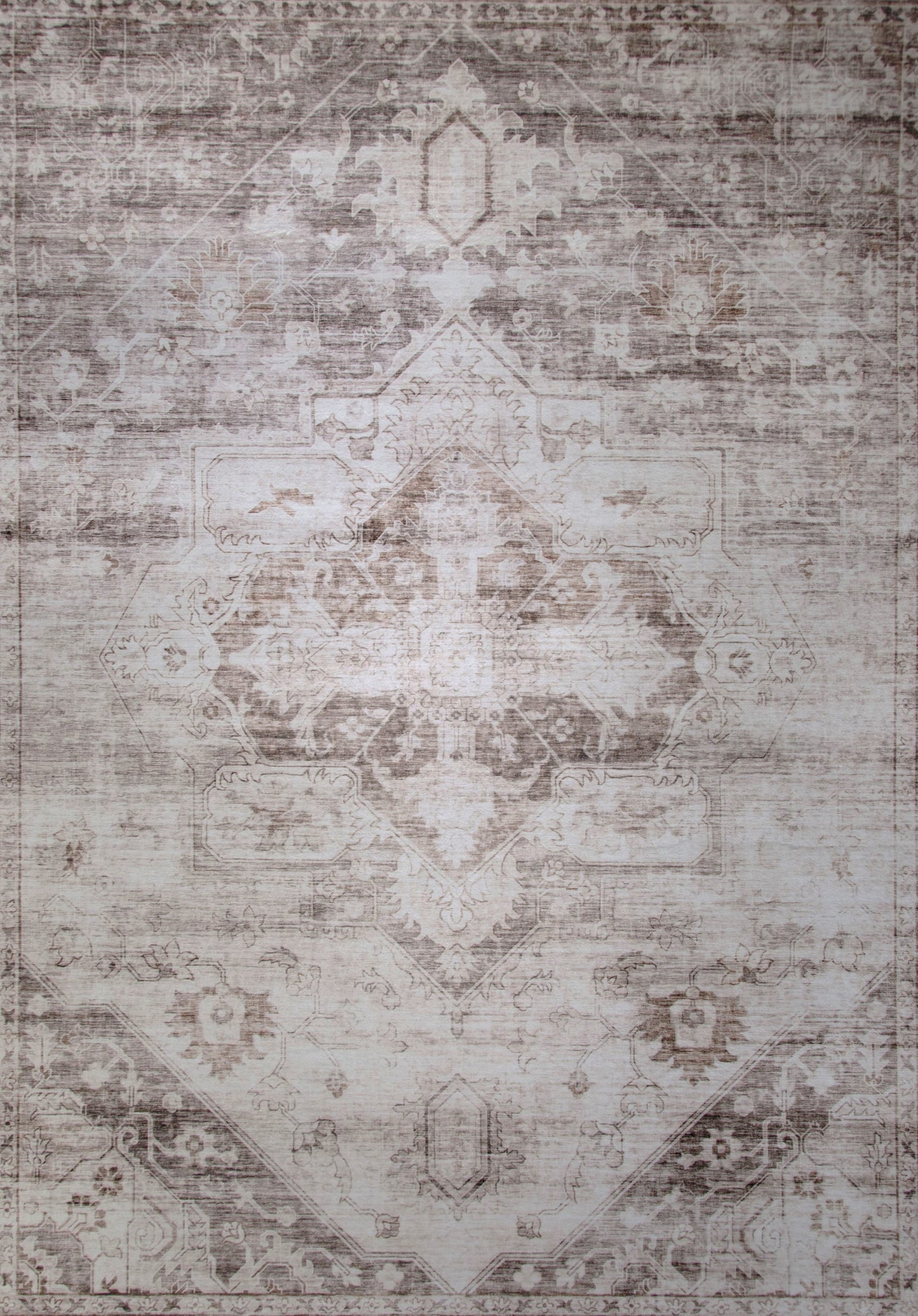 Sahra Distressed Medallion Traditional Brown and Cream Indoor Rug