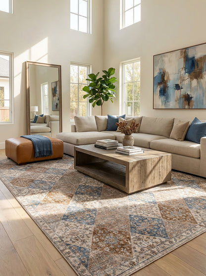 Anika Patchwork Traditional Brown and Cream Indoor Rug