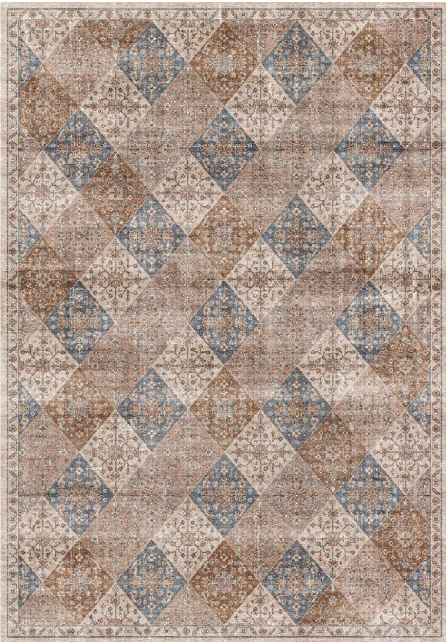 Anika Patchwork Traditional Brown and Cream Indoor Rug