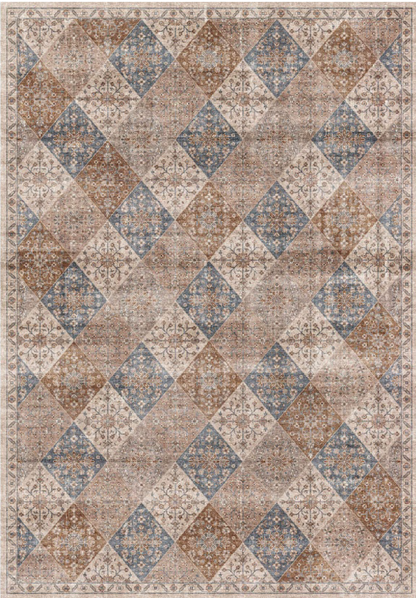 Anika Patchwork Traditional Brown and Cream Indoor Rug