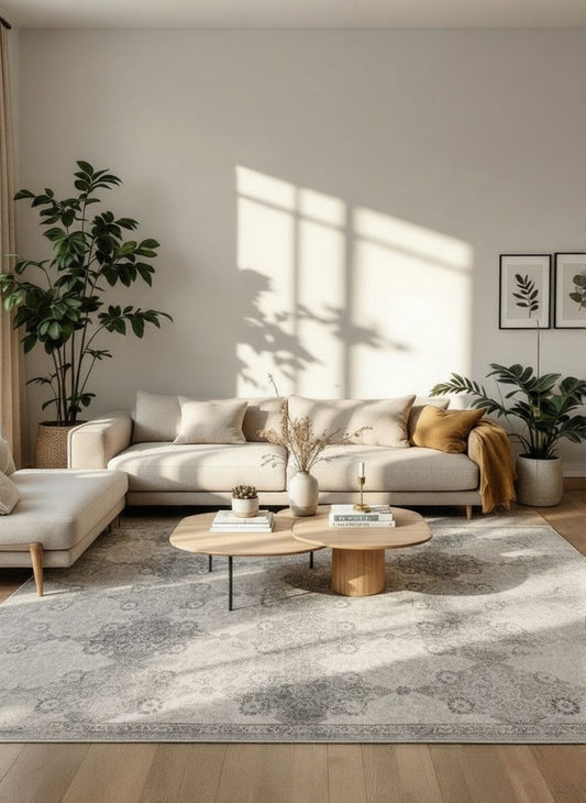 Nazira Damask Contemporary Grey Indoor Rug